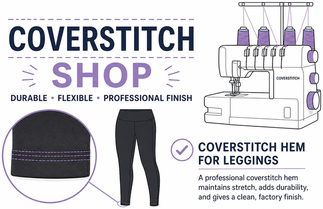 Illustration: coverstitch machine hem option for leggings at alterations shop