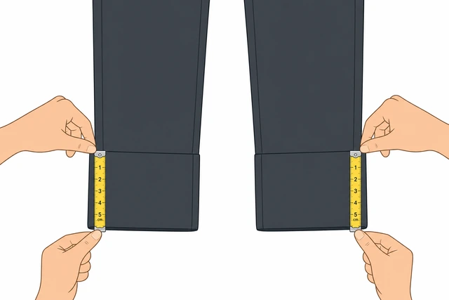 Illustration: measuring hem fold depth on both pant legs to match
