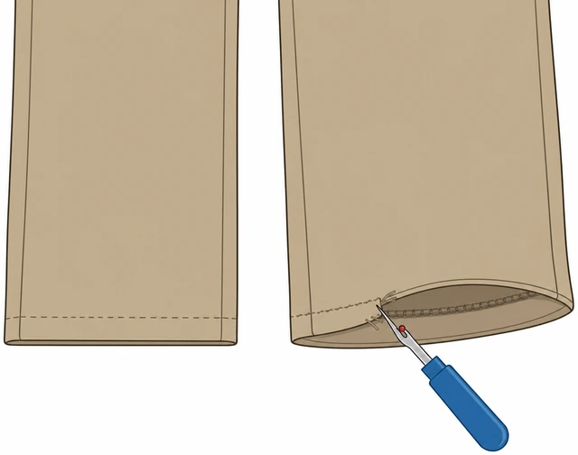 Illustration: removing hem stitches from one pant leg only