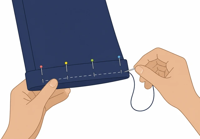 Illustration: re-pinning and resewing one pant hem