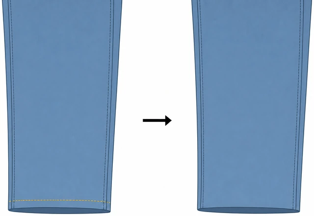 Illustration: picking out visible hem stitches on outside of pants