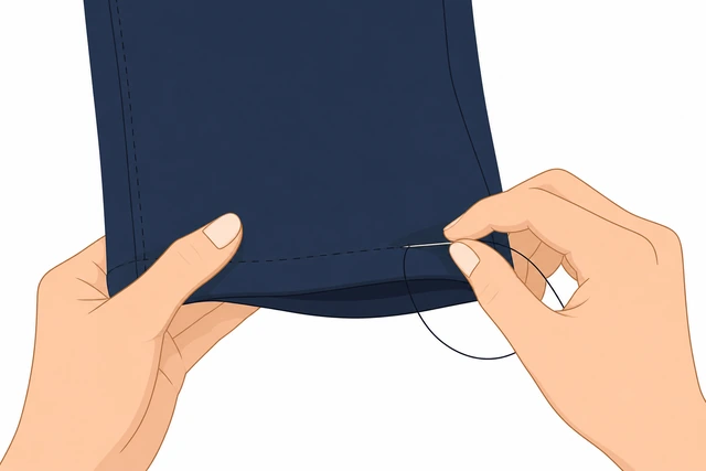 Illustration: resewing pant hem with smaller nearly invisible stitches