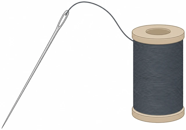 Illustration: switching to finer needle and matching thread for dress pants