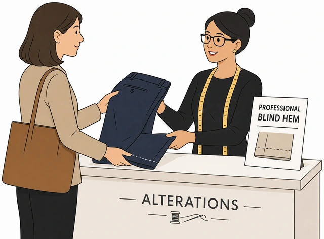 Illustration: taking pants for professional blind hem when hand stitches show