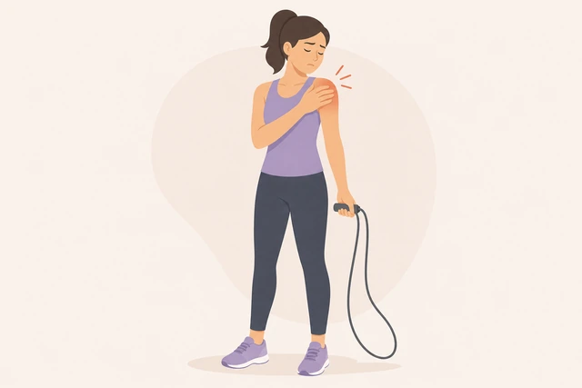 Illustration: stopping jump rope due to shoulder joint pain caution