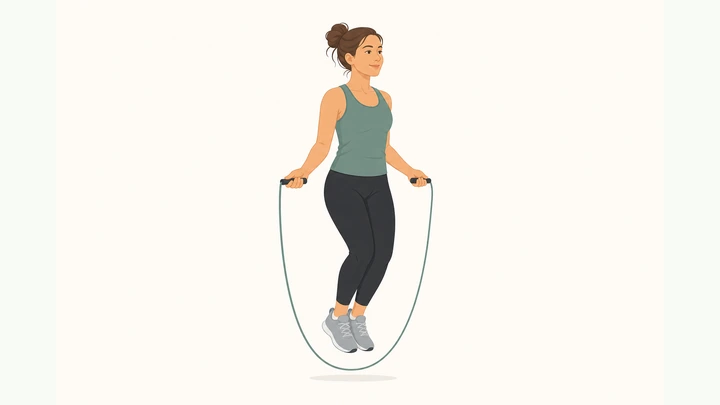 Illustration: beginner jumping rope with soft knees and elbows close to the body