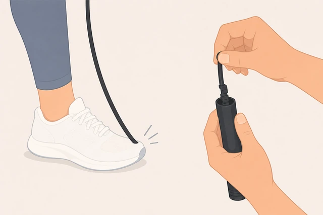 Illustration: shortening a jump rope after toe hits