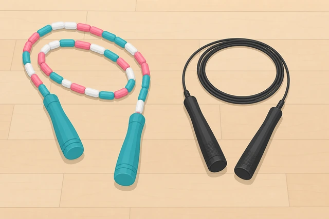 Illustration: beaded beginner jump rope compared to thin speed rope