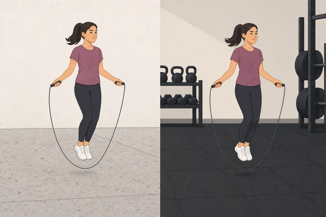 Illustration: moving jump rope practice from concrete to rubber gym floor