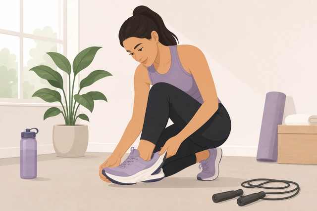 Illustration: checking athletic shoe cushioning before jump rope