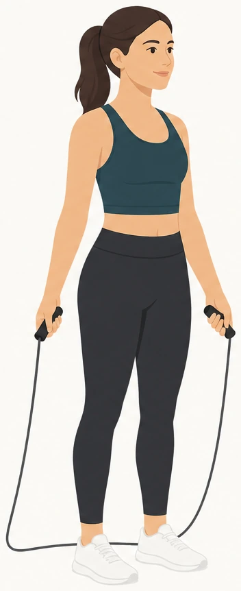 Illustration: jump rope resting behind heels ready for the first overhead swing