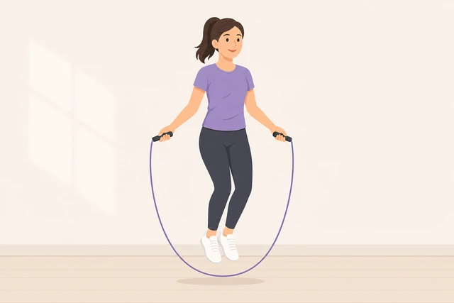 Illustration: beginner jumping once per rope turn with low soft bounce