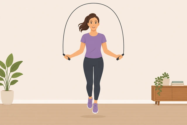 Illustration: jumper looking forward at eye level while skipping rope