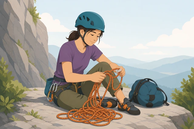 Illustration: person pausing calmly after a rope trip before restarting