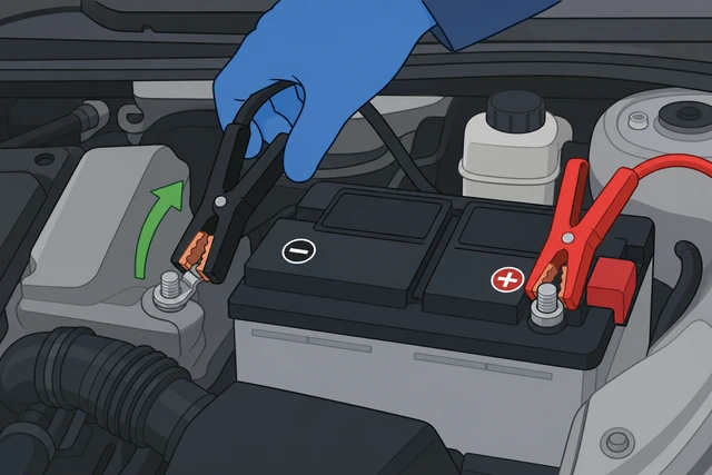 Illustration: removing engine-ground black clamp first while disconnecting jumper cables