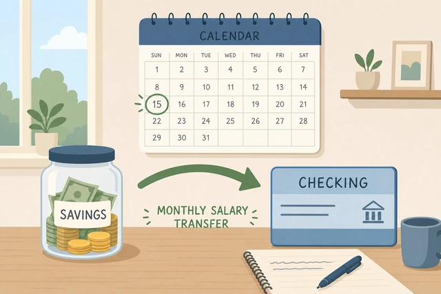 Illustration: transferring a steady monthly salary amount from holding savings