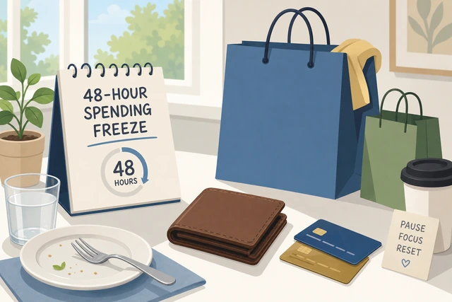 Illustration: pausing dining and shopping cards for a short spending freeze