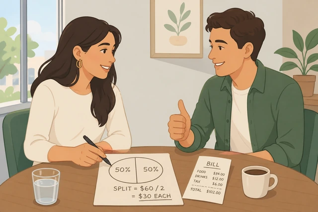 Illustration: two people agreeing on a bill split percentage