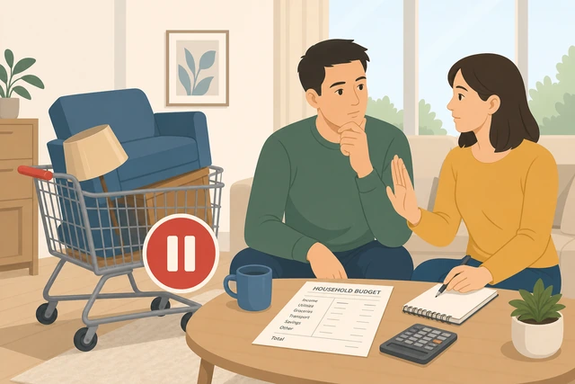 Illustration: pausing a big discretionary purchase until household budget agreement
