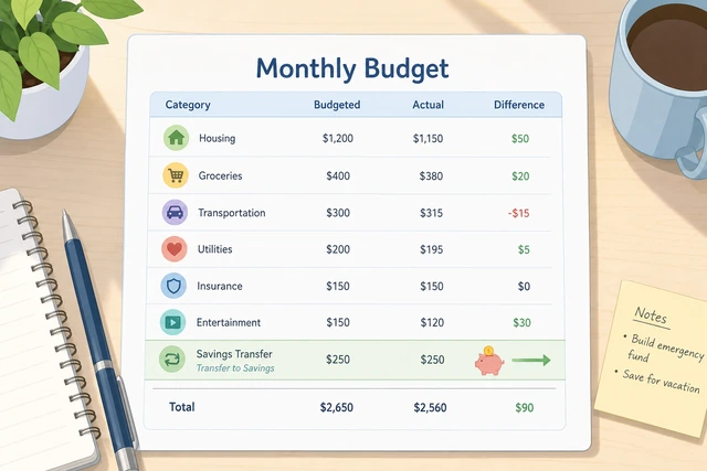 Illustration: adding a savings transfer line to a monthly budget