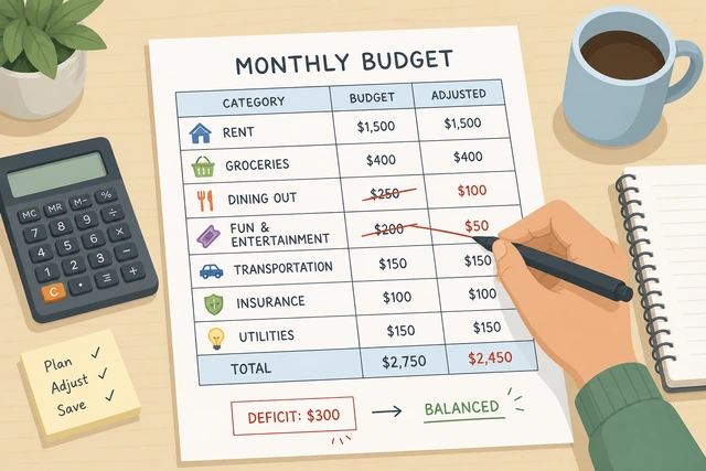Illustration: trimming dining and fun budget lines to fix a deficit