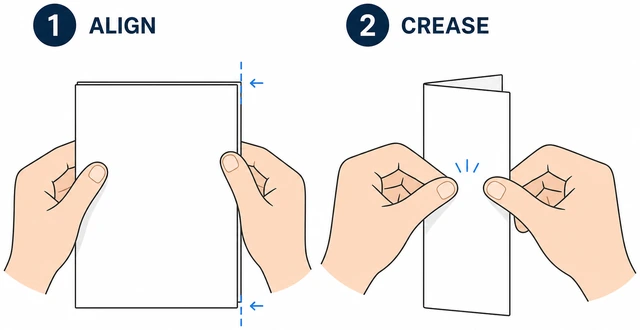 Illustration: aligning paper edges carefully before creasing