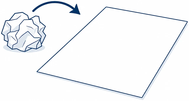 Illustration: discarding crumpled paper for a fresh airplane sheet