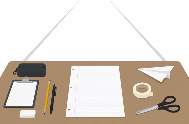 Illustration: letter paper on flat table with clear space ahead for throwing
