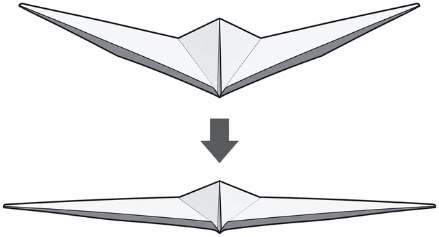 Illustration: reducing overly steep paper airplane wing dihedral