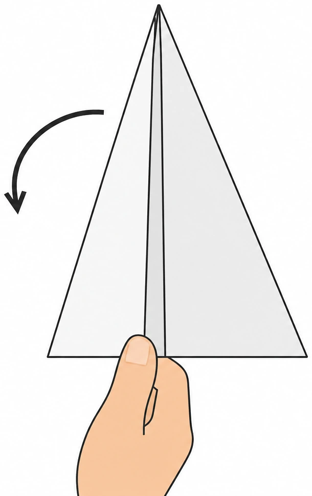 Illustration: folding first paper airplane wing down parallel to the body spine