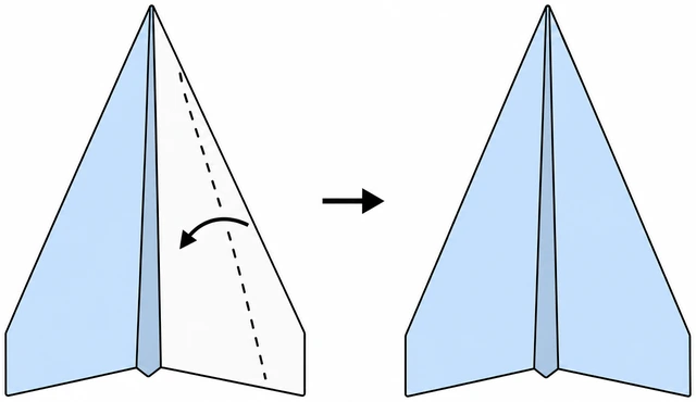 Illustration: folding second paper airplane wing to match the first