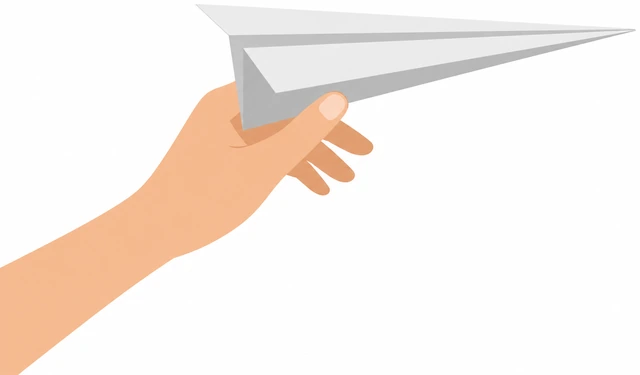 Illustration: gently throwing paper airplane level with grip under the wings