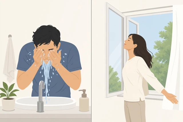 Illustration for Splash cool water on the face or get fresh air if needed.