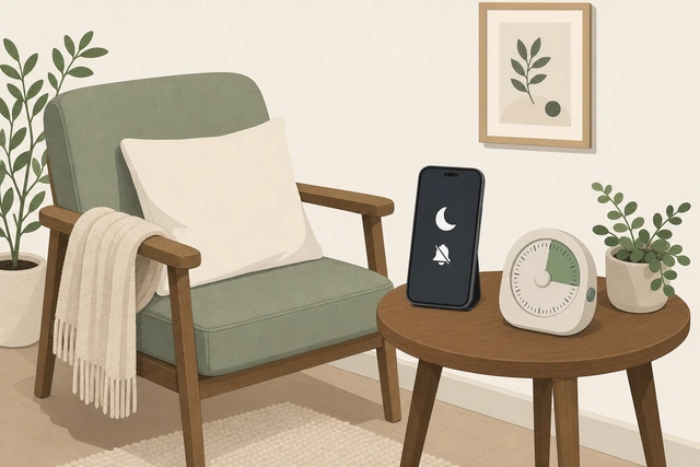 Illustration for Preflight — pick a quiet spot, silence your phone, and set a 5-minute timer with a soft end sound.