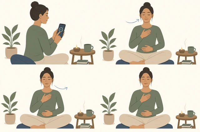 Illustration for Start the timer, then take three slower breaths.