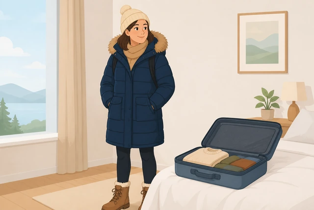 Illustration: wearing a bulky coat instead of packing it