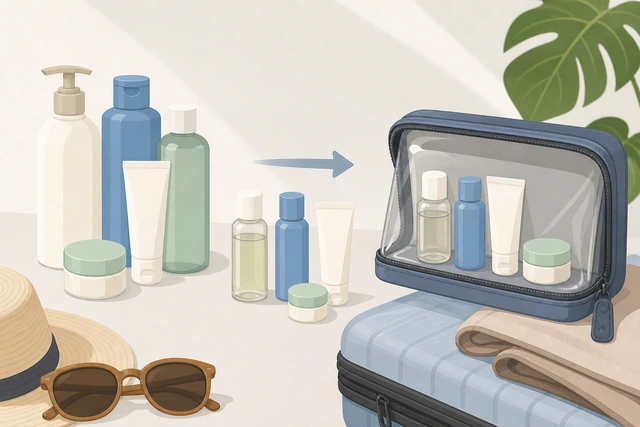 Illustration: switching to travel-size toiletries to reduce weight