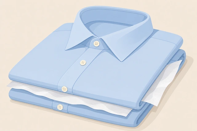 Illustration: tissue paper between folded dress shirt layers