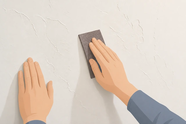Illustration: lightly sanding dried paint ridges on a wall