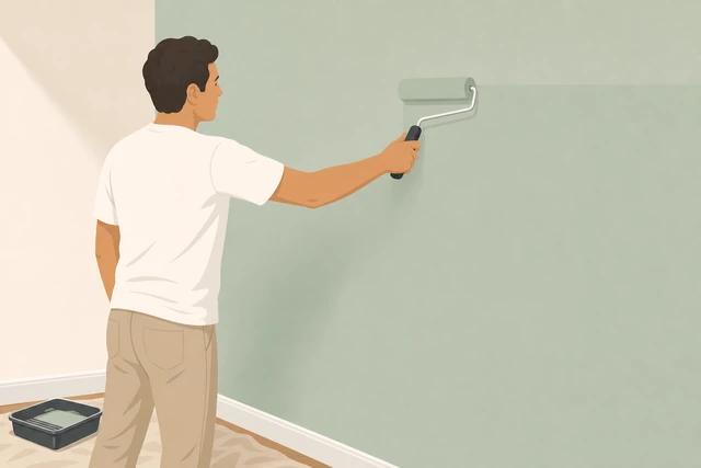 Illustration: final light roller pass in one direction on a wall