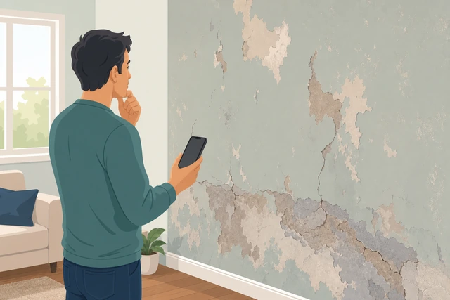 Illustration: deciding to hire a professional painter for a ruined wall texture