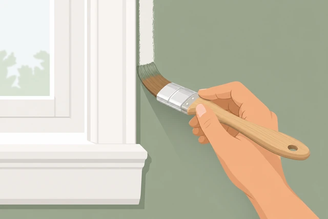 Illustration: lightly loaded angled brush cutting in beside trim