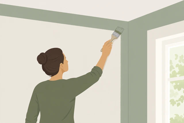 Illustration: angled brush cutting in paint along ceiling line and corners