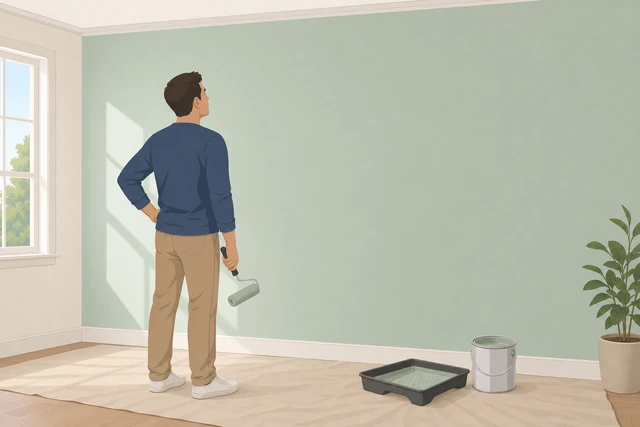 Illustration: inspecting a freshly painted wall for missed bare spots