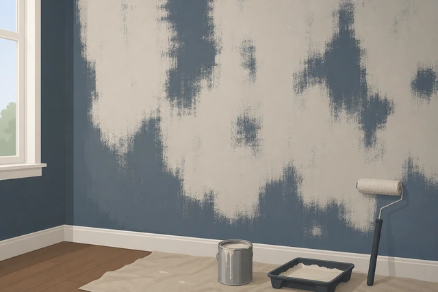 Illustration: dark wall color showing through a light paint coat