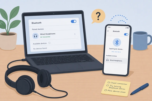 Illustration: laptop and tablet Bluetooth toggles OFF while the phone remains the only active device