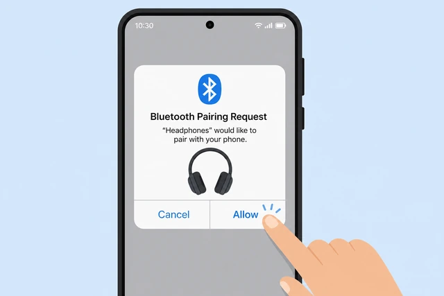 Illustration: phone dialog asking to Pair Bluetooth Accessory with Pair button highlighted