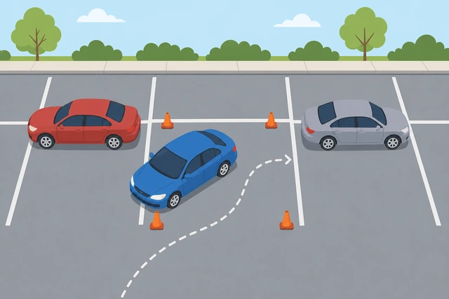 Illustration: practicing parallel parking with cones in an empty lot