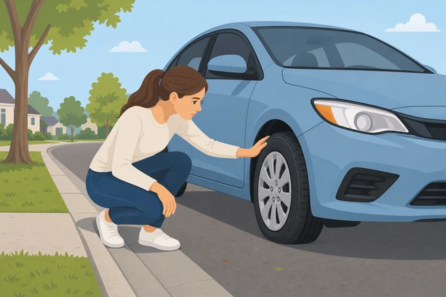 Illustration: pulling out after curb hit and checking tire sidewall