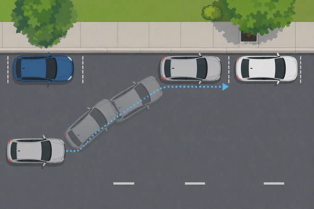 Illustration: shallower parallel park angle to avoid hitting curb